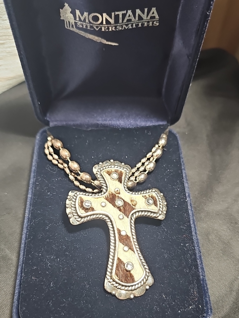 Montana Silversmiths Two-Tone Cross Pendant Necklace with Crystal Accents